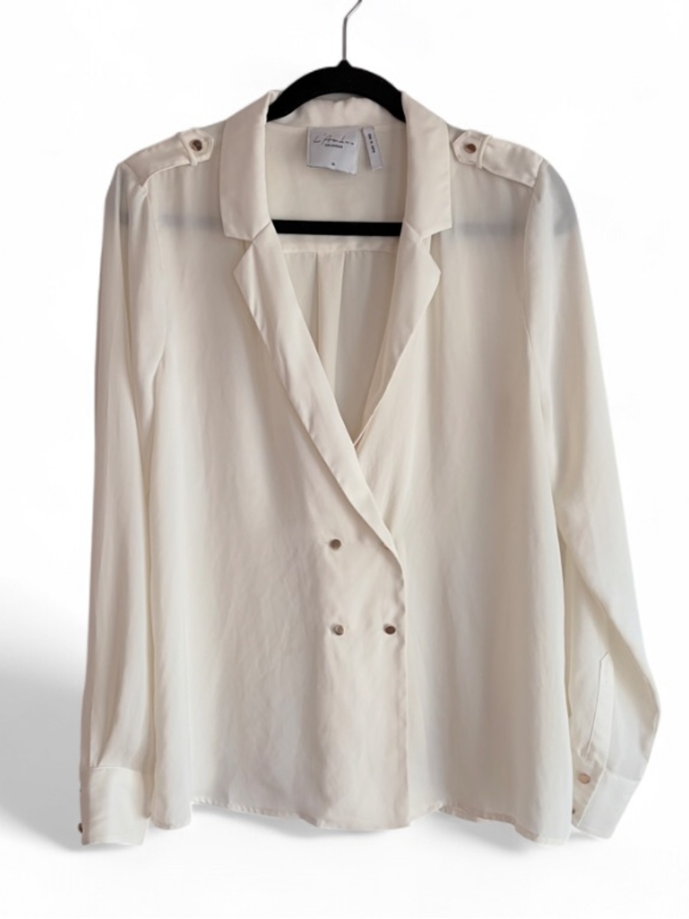 L'Academie The Military Blouse Ivory Double Breasted Epaulets Shirt Size M
